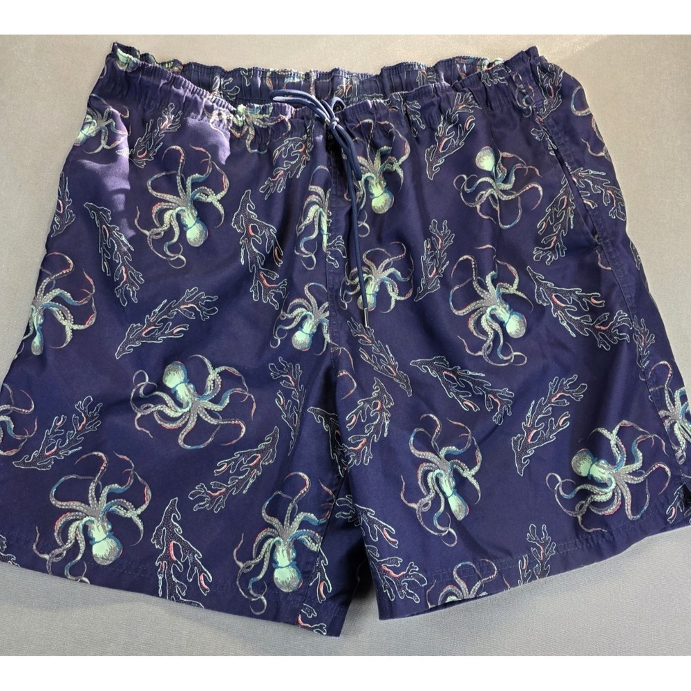 Lands End Mens Swim Trunks‎ XL Navy Octopus Print Beach Resort Vacation
